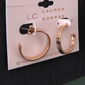 LC LAUREN CONRAD Mod/Contemporary Rose Gold Smooth Square Shape Hoop Earrings